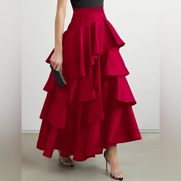 Passion of Essence Dresses & Skirts - Elegant Ruffle Hem Tiered Skirt - High Waist Perfect for Womens Curvy Figure